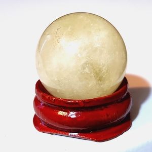 Lovely, 1.53"/38.6mm Natural Citrine Sphere. Comes With Small Shiny, Wood Stand.